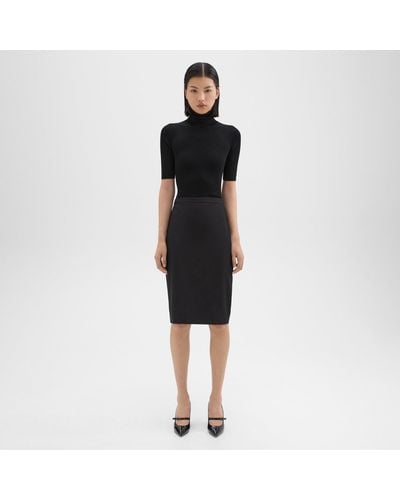 Theory Slim Pencil Skirt In Stretch Wool - Black