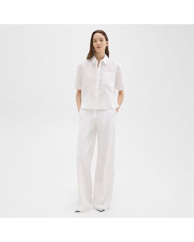 Theory High-waist Wide-leg Pant In Good Linen - White