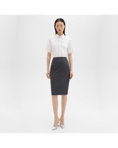 Theory Slim Pencil Skirt In Good Wool - White