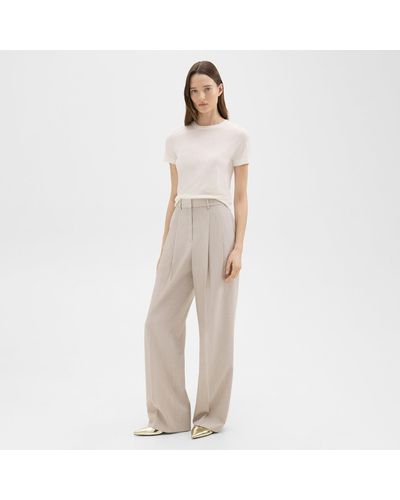 Theory Double Pleat Pant In Good Wool - Natural