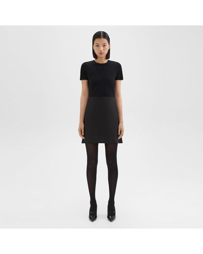 Theory Short-sleeve Crepe Mini Dress in Black | Lyst