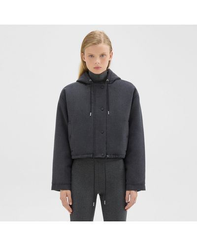 Theory Cropped Parka In Double-face Wool Flannel - Gray