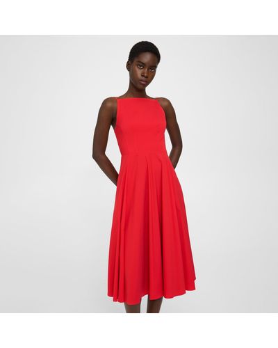 Theory Square Neck Dress In Good Cotton - Red