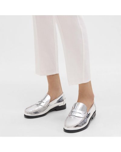 Theory City Loafer In Metallic Leather - White