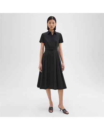 Theory Short-sleeve Shirt Dress In Good Cotton - Black