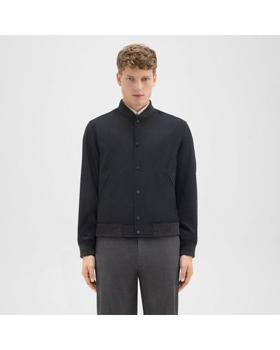 Theory Varsity Jacket In Wool Flannel - Black