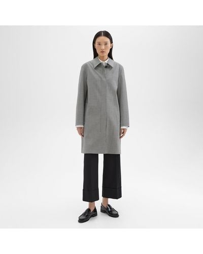 Theory Car Coat In Checked Stretch Wool - Gray