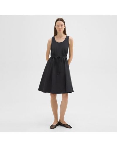 Theory Sleeveless Drawstring Dress In Cotton-blend - Black