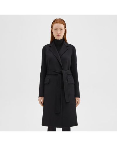 Theory Wrap Coat In Double-face Wool-cashmere - Black