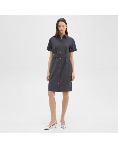 Theory Belted Shirt Dress In Good Wool - Blue