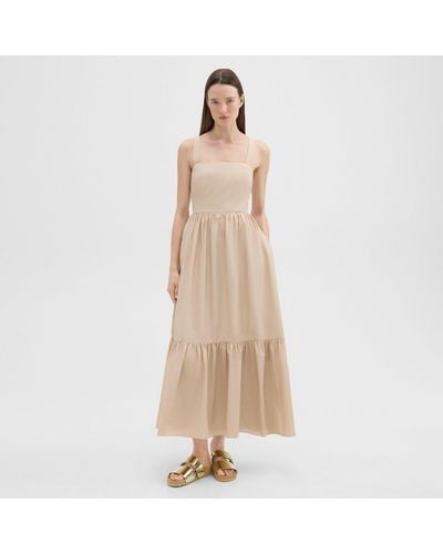 Theory Tiered Sleeveless Dress In Cotton-blend - Natural