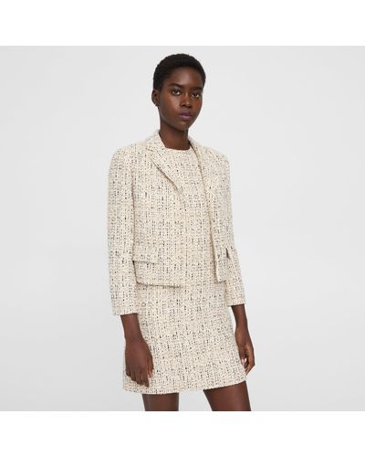 Theory Cropped Jacket In Cotton-blend Tweed - Natural