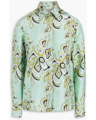 Emilio Pucci Printed Silk-twill Shirt - Green