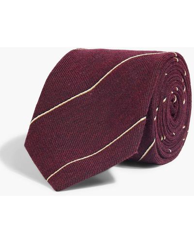 Dunhill Striped Wool And Mulberry Silk-blend Tie - Purple