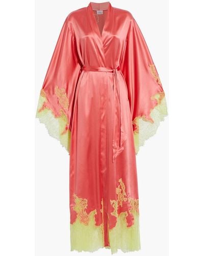 Agent Provocateur Christi Lace-trimmed Stretch-silk Satin Kimono - Multicolor