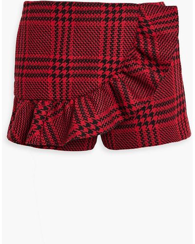 RED Valentino Skirt-effect Ruffled Checked Wool-blend Tweed Shorts - Red