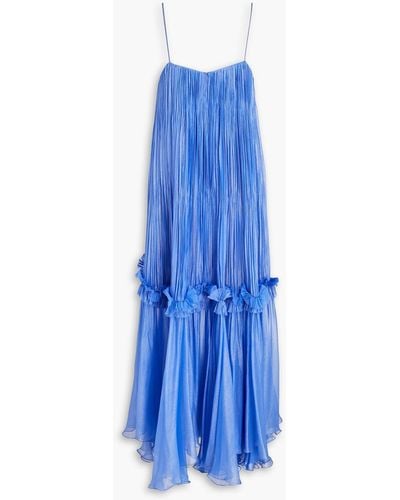 Maria Lucia Hohan Bimeni Metallic Plissé Silk-chiffon Midi Dress - Blue