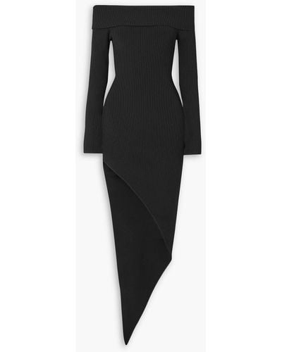 David Koma Off-the-shoulder Asymmetric Ribbed-knit Maxi Dress - Black