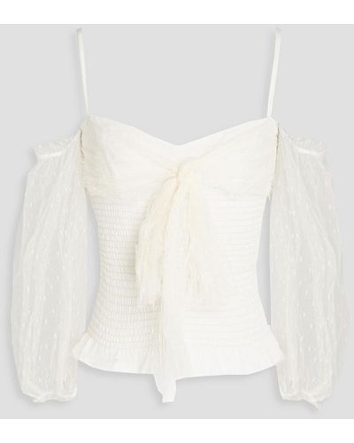 RED Valentino Cold-shoulder Bow-detailed Shirred Point D'esprit Top - White