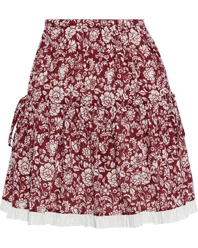 See By Chloé Gathe Floral-print Cotton-jacquard Mini Skirt - Red