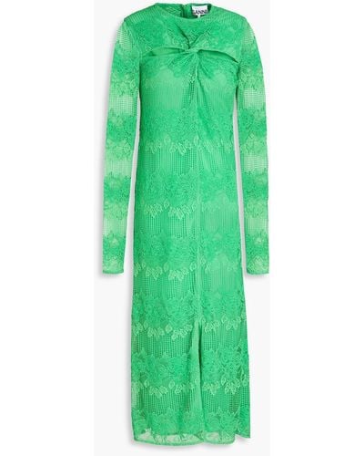 Ganni Cutout Twisted Corded Lace Midi Dress - Green