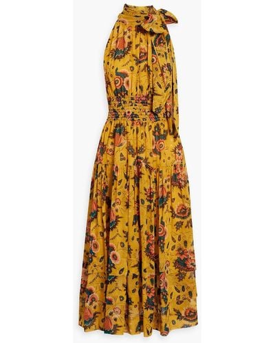 Ulla Johnson Maya Shirred Floral-print Silk-chiffon Midi Dress - Metallic