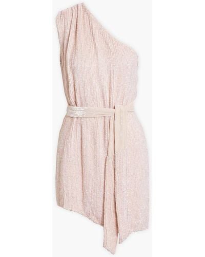 retroféte Ella minikleid aus chiffon mit pailletten und asymmetrischer schulterpartie - Pink