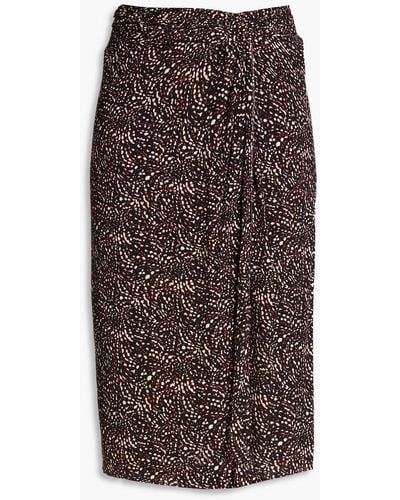 Ba&sh Icami Ruched Printed Crepe Skirt - Brown