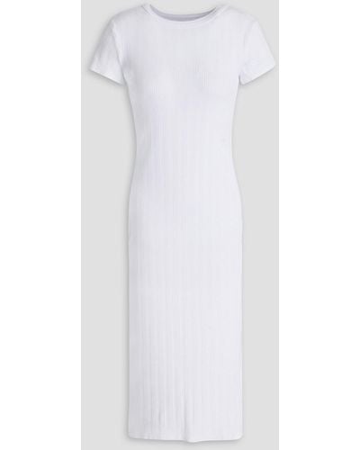 Enza Costa Geripptes midikleid aus jersey aus einer stretch-baumwoll-modalmischung - Weiß