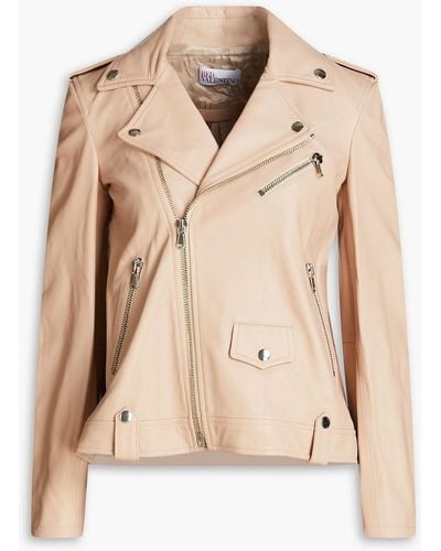 RED Valentino Pleated Leather Biker Jacket - Natural