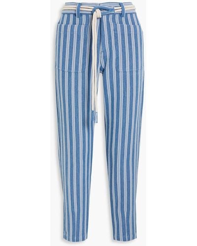 Joie Ludella Cropped Striped Cotton Tapered Trousers - Blue