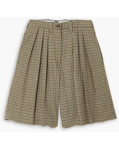 Giuliva Heritage The Victoria Pleated Houndstooth Wool Shorts - Green