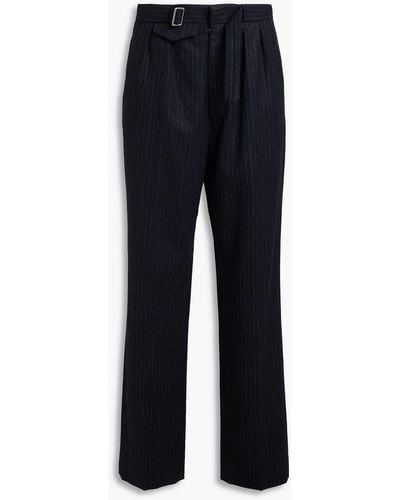 Maison Margiela Pleated Brushed Pinstriped Wool Tapered Trousers - Blue