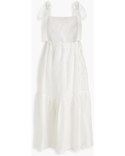 Rachel Gilbert Billie Gathered Slub Linen And Silk-blend Midi Dress - White