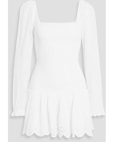 LoveShackFancy Jayce Shirred Broderie Anglaise Mini Dress - White
