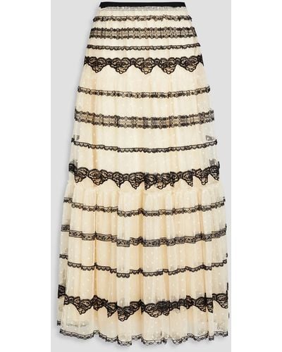 RED Valentino Lace-trimmed Point D'esprit Maxi Skirt - Natural