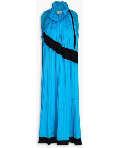3.1 Phillip Lim Satin Crepe-paneled Pleated Georgette Midi Dress - Blue