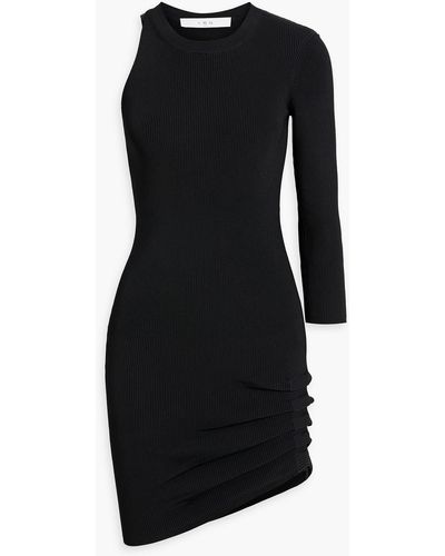 IRO Aurora One-sleeve Ruched Ribbed-knit Mini Dress - Black