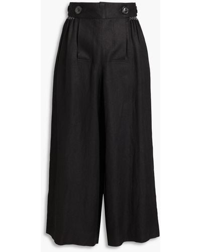 Maison Margiela Cropped Pleated Linen-twill Wide-leg Pants - Black