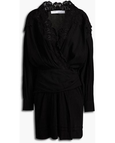 IRO Coya Lace-trimmed Crepon Mini Dress - Black