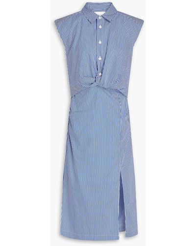 FRAME Cutout Ruched Cotton-poplin Midi Shirt Dress - Blue