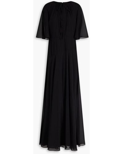 Mikael Aghal Gathered Bow-detailed Georgette Maxi Dress - Black