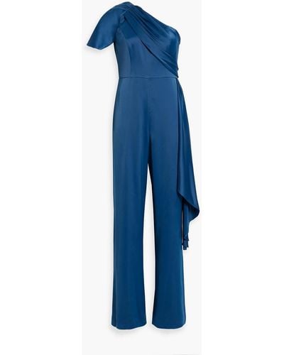 THEIA Portia One-shoulder Draped Satin-crepe Jumpsuit - Blue