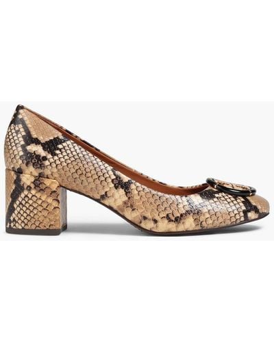 Tory Burch Embellished Snake-effect Leather Pumps - Multicolour