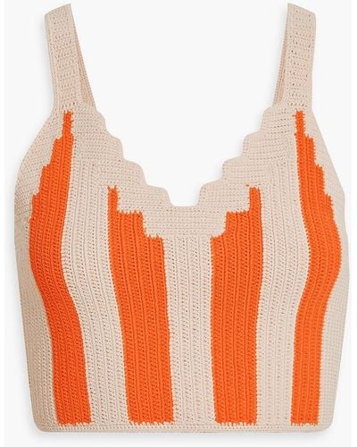 Sandro Nohan Cropped Striped Crochet Top - Orange