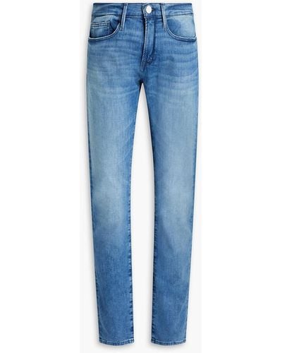 FRAME Slim-fit Distressed Denim Jeans - Blue
