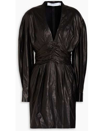 IRO Amboar Ruched Leather Mini Dress - Black