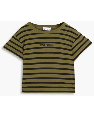 RED Valentino Cropped Striped Cotton-jersey T-shirt - Green