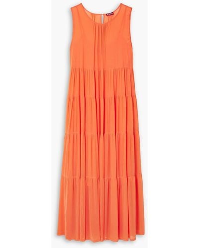 STAUD Benedetta Tiered Stretch-mesh Maxi Dress - Orange