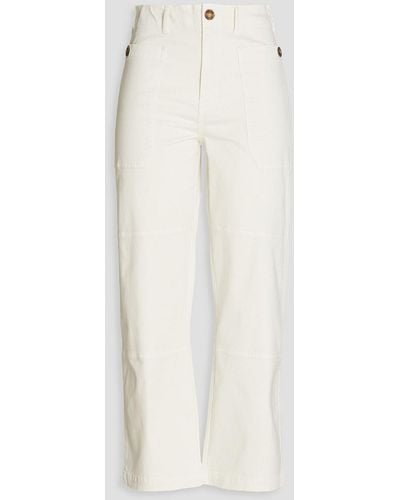 FRAME Cropped Stretch-cotton Twill Straight-leg Trousers - White